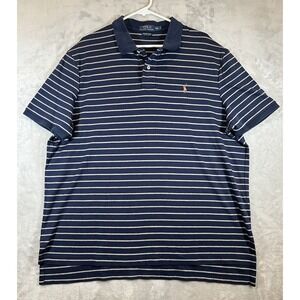 Polo Ralph Lauren Shirt Mens‎ XXL Pima Navy Blue Striped Short Sleeve Soft Touch